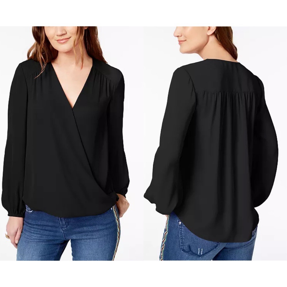 I.N.C. International Concepts Surplice Top in Black Size 3X